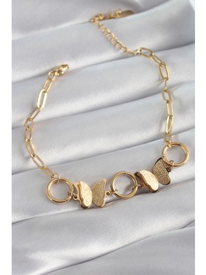 Clariss 316L Çelik Gold Renk Simli Kelebek Model Kadın Bileklik