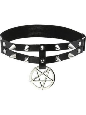 Qiuhong Shop Yeşil Punk Spike Pentagram Bacak Jartiyer Kemer Perçinler Uyluk Koşum Kadın Kız Goth Cosplay Aksesuarları Harajuku Moda Takı (Yurt Dışından)