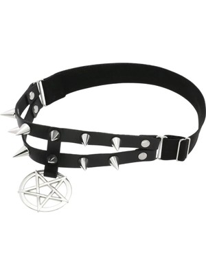 Qiuhong Shop Yeşil Punk Spike Pentagram Bacak Jartiyer Kemer Perçinler Uyluk Koşum Kadın Kız Goth Cosplay Aksesuarları Harajuku Moda Takı (Yurt Dışından)