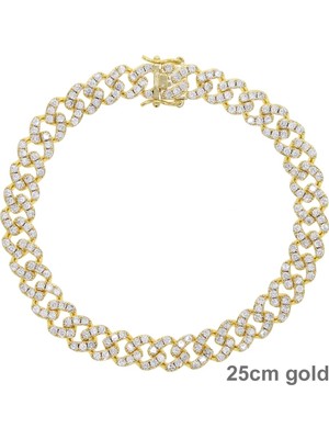 Qiuhong Shop 25CM Altın Rengi Buzlu Out 9mm Genişlik Bling 5A Cz Küba Link Zinciri Bacak Zinciri Ayak Takı Womek Pembe Renk Küba Halhal (Yurt Dışından)