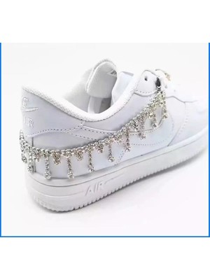 Qiuhong Shop Açık Sarı Altın Rengi Moda Trendi Bling Rhinestone Dantel Püskül Kolye Ayakkabı Zinciri Aksesuarları Kadın Lüks Kristal Ayak Zinciri Spor Ayakkabı Aksesuarı (Yurt Dışından)