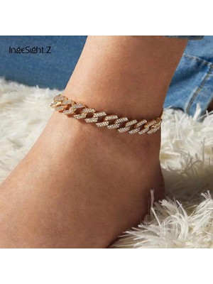 Qiuhong Shop Açık Sarı Renk Ingesight.z 4 Renkler Charm Lüks Parlak Rhinestone Halhal Bilezik Ayak Üzerinde Ayarlanabilir Kristal Halhal Yalınayak Sandalet Takı (Yurt Dışından)