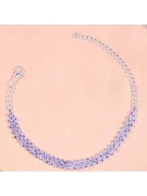 Qiuhong Shop Gümüş Mor Stonefans Rhinestone Bohemian Pastil Halhal Kadınlar Için Braclet Hint Sevimli Yalınayak Sandalet Plaj Ayak Takı Ayak Bileği (Yurt Dışından)