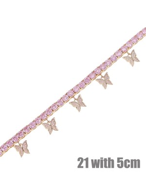 Qiuhong Shop Gül Altın Pembe 5mm Buzlu Out Bling 5A Cz Teain Halhal Takı Kadınlar Için Pembe Pembe Kelebek Kolye Halhal Yaz Yeni Plaj Ayak Zinciri (Yurt Dışından)