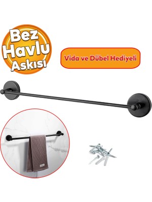 Badem10 Vidalı Askılık Sağlam Askı Metal Siyah Bez Havlu Asma Askısı Aparatı 42 cm Banyo Lavabo