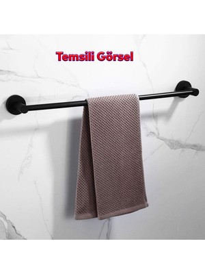 Badem10 Vidalı Askılık Sağlam Askı Metal Siyah Bez Havlu Asma Askısı Aparatı 42 cm Banyo Lavabo