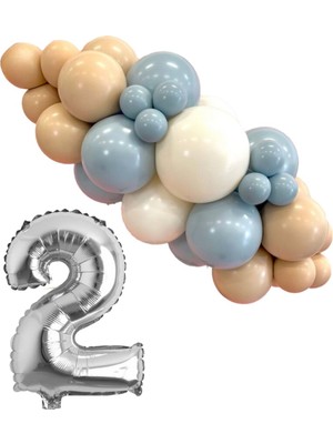 Organizasyon Pazarı MiniZincirBalonSeti FırtınaMavisi-ÇölKumu-Beyaz+2 34inçGümüşFolyoBalon 30Adet+BalonŞeridi