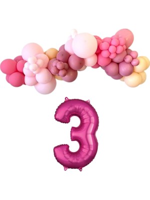Organizasyon Pazarı MiniZincirBalonSeti Fuşya-M.Pembe-R.Pembe-Şeftali+3 34inç PembeFolyoBalon 30Adet+BalonŞerid