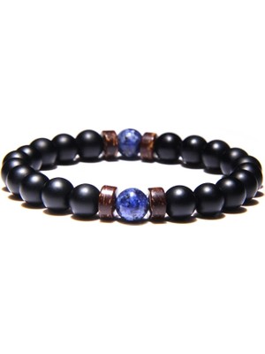 Qiuhong Shop 19CM Tarzı Tip 22 Doğal Taş Balck Onyx Lava Boncuk Bilezik Ahşap Boncuk Accessries Lapis Lazuli Gem Stone Charm Bilezik Kadın Erkek Takı Için (Yurt Dışından)