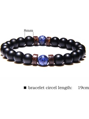 Qiuhong Shop 19CM Tarzı Tip 22 Doğal Taş Balck Onyx Lava Boncuk Bilezik Ahşap Boncuk Accessries Lapis Lazuli Gem Stone Charm Bilezik Kadın Erkek Takı Için (Yurt Dışından)