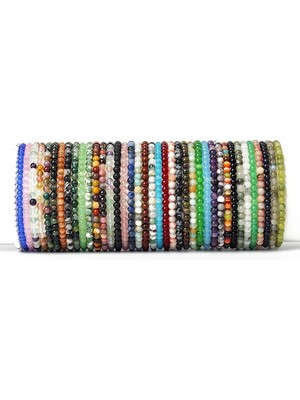 Qiuhong Shop 4MMBEADS-21CM Tarzı Kedi Gözü mm Mini Enerji Charm Bilezik Doğal Taş Boncuk Yoga Şifa Bilezik Takı Kadın Erkek Best Friend Hediyeler Için (Yurt Dışından)