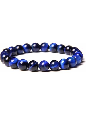 Qiuhong Shop 21CM Tarzı Lapis Lazuli Renkli Doğal Kaplan Gözü Taş Boncuk Bilezik 8mm Yuvarlak Taş Taş Boncuklu Enerji Bilezik Buda Takı Kadın Erkek Pulseras Için (Yurt Dışından)