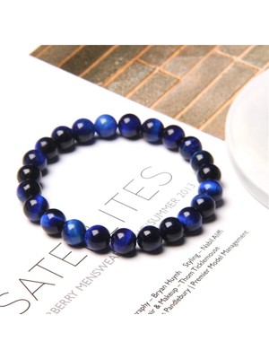 Qiuhong Shop 21CM Tarzı Lapis Lazuli Renkli Doğal Kaplan Gözü Taş Boncuk Bilezik 8mm Yuvarlak Taş Taş Boncuklu Enerji Bilezik Buda Takı Kadın Erkek Pulseras Için (Yurt Dışından)