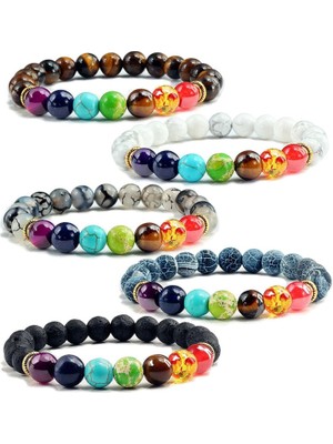 Qiuhong Shop B0893C Lava Taş Bilezikler Kadın Erkek Çakra Bilezikler Hint Yoga Takı Şanslı Fil Fatima El Charm Boncuk Strand Braclets (Yurt Dışından)