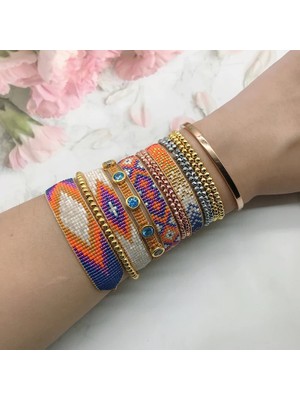 Qiuhong Shop F Bluestar Türk Gözü Mıyukı Boncuk Bilezik Kadın Altın Bakır Pulseras Mujer Moda Rystal El Yapımı Dokuma Hediye (Yurt Dışından)