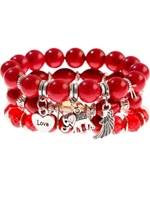 Qiuhong Shop HXB2160-3 Kalp Aşk Bilezikler Kadınlar Boncuklu Bilezik Charm Kız Moda Takı Zincir Kanat Pulseras Bilezik Femme Sevgililer Günü Hediyesi (Yurt Dışından)