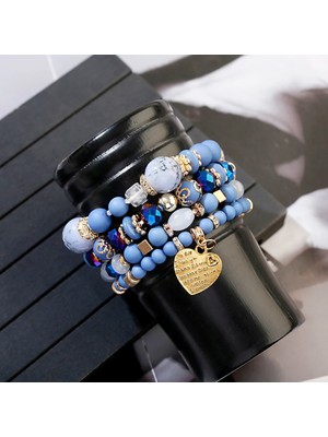 Qiuhong Shop HXB2160-3 Kalp Aşk Bilezikler Kadınlar Boncuklu Bilezik Charm Kız Moda Takı Zincir Kanat Pulseras Bilezik Femme Sevgililer Günü Hediyesi (Yurt Dışından)