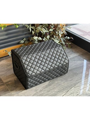 Mısırlı Grup Lüx Oto Bagaj Organizeri Baklava Desenli Deri Bagaj Çantası Düzenleyici Kutu Çanta siyah+Siyah