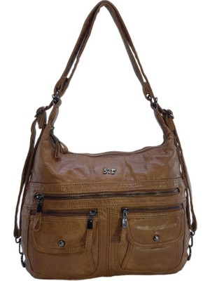 Baginn Vegan Deri Kadın Omuz Çantası Sırt Çantası Fonksiyonel Kullanım 30 cm Genişlik
