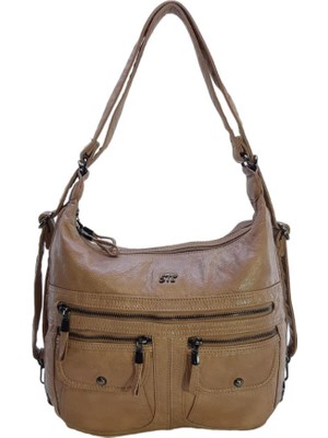 Baginn Vegan Deri Kadın Omuz Çantası Sırt Çantası Fonksiyonel Kullanım 30 cm Genişlik