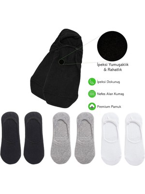 Kral Socks Kadın - Erkek Düz Desen (6 Çift) Pamuklu Terletmez Babet Çorap