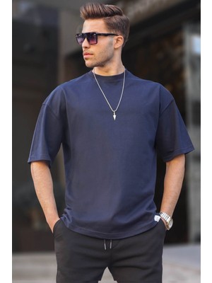 Madmext Erkek Lacivert Oversize Fit Basic T-Shirt 6066
