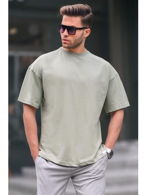 Madmext Erkek Çağla Yeşili Oversize Fit Basic T-Shirt 6066