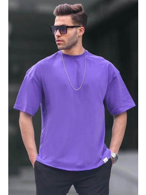Madmext Erkek Mor Oversize Fit Basic T-Shirt 6066