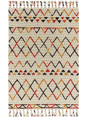 Woopsh Babil Seri 015 Sarı Turuncu Siyah Zigzag Desenli Kara Tezgah Çift Taraflı Kilim