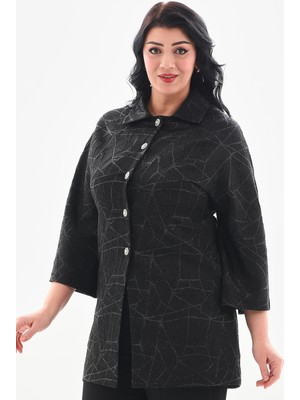 Ladies First Büyük Beden 3869 Siyah Tek Ceket