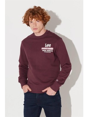Lee Regular Fit Normal Kesim Bisiklet Yaka Şardonlu Bordo Sweatshirt