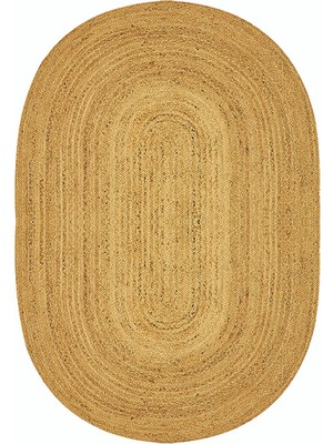 Gardenya Home Sütlü Kahve Oval Örme Dekoratif Jüt Kilim Hasır Halı Jut-4063