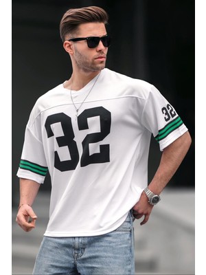Madmext Beyaz Baskılı Oversize Erkek Tişört 5838