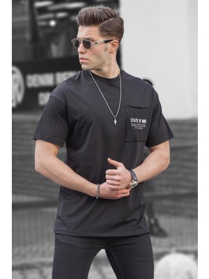 Madmext Siyah Baskılı Oversize Erkek Tişört