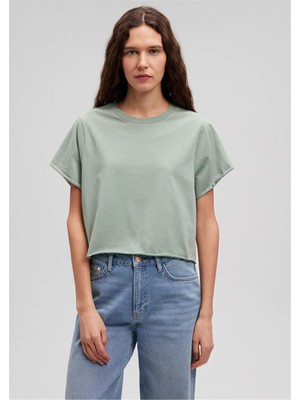 Mavi M168220-71477 Buz Yeşili Kadın Crop Yuvarlak Yaka Kısa Kollu Penye T-Shirt
