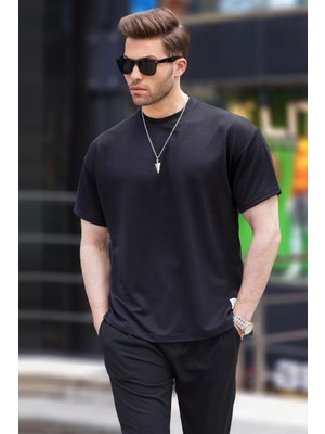 Madmext Siyah Oversize Basic Erkek Tişört 6127