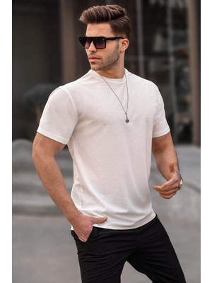 Madmext Ekru Regular Fit Basic Erkek Tişört 6069