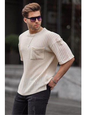 Madmext Ekru Oversize Erkek Tişört 6180