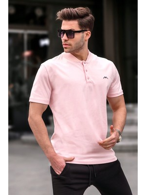 Madmext Toz Pembe Rengi Hakim Yaka Erkek Tişört 6067