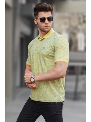 Madmext Sarı Desenli Polo Yaka Tişört 5876
