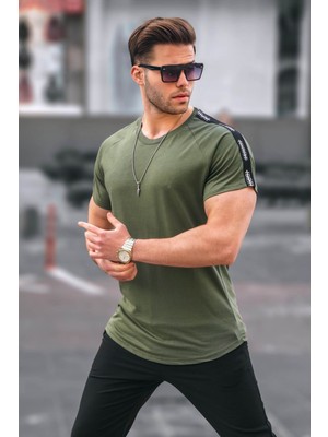 Madmext Haki Kol Detaylı Regular Fit Erkek Tişört 4633