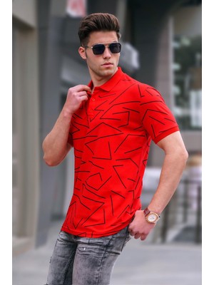 Madmext Erkek Polo Yaka Kırmızı Desenli Tişört 5817