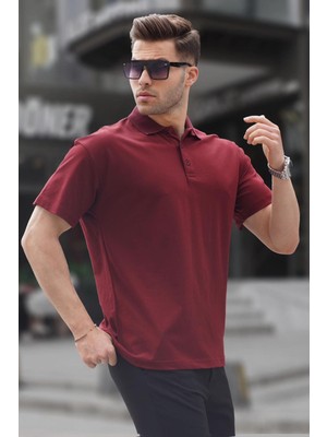 Madmext Bordo Polo Yaka Basic Erkek Tişört 6126