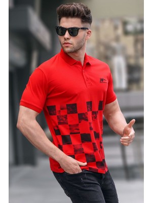 Madmext Kırmızı Desenli Erkek Polo Yaka Tişört 5871