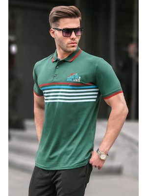 Madmext Yeşil Çizgili Polo Yaka Tişört 5869