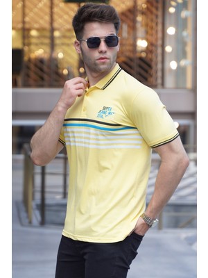 Madmext Sarı Çizgili Polo Yaka Tişört 5869