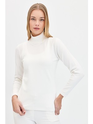 Desen Triko Kadın Likralı Uzun Kollu Basic Tam Balıkçı Bluz Kemik