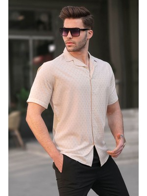 Madmext Bej Slim Fit %100 Pamuk Kısa Kol Erkek Gömlek 5585
