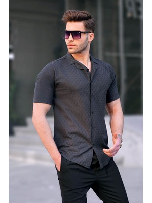 Madmext Siyah Slim Fit %100 Pamuk Kısa Kol Erkek Gömlek 5585
