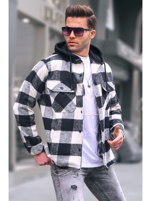 Madmext Beyaz Ekoseli Kapüşonlu Erkek Gömlek 5584